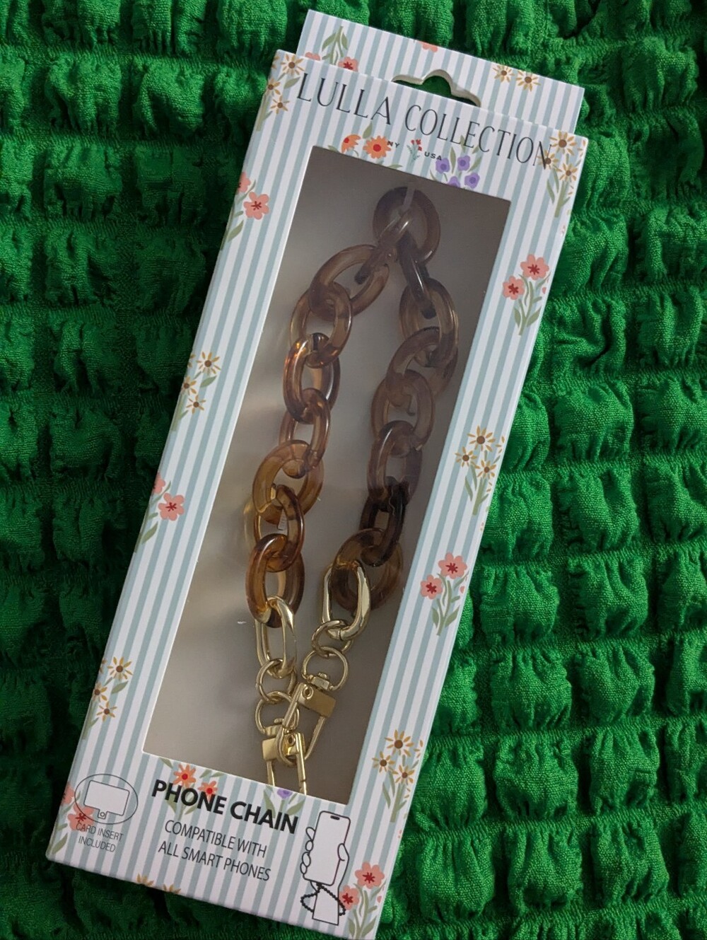 NWT! Lulla Collection Brown Tortoiseshell Phone Chain w/ Gold Hardware